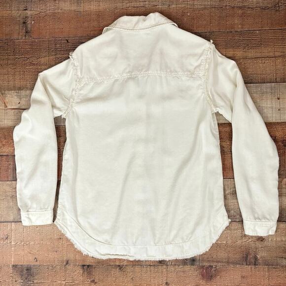 Bella Dahl Button Up Shirt Women’s Sz S Frayed Hem Ivory Cream Oversized LS - Picture 2 of 6